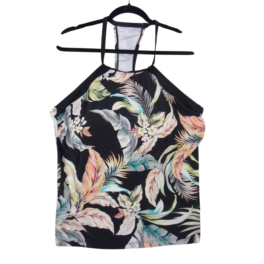 South Point Womens Tropical Floral Halter Racerback Tankini Top Black‎ 20W